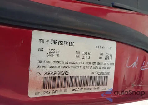 2008 Chrysler 300 Lx из США, поврежденный, VIN 2C3KA43R48H192459